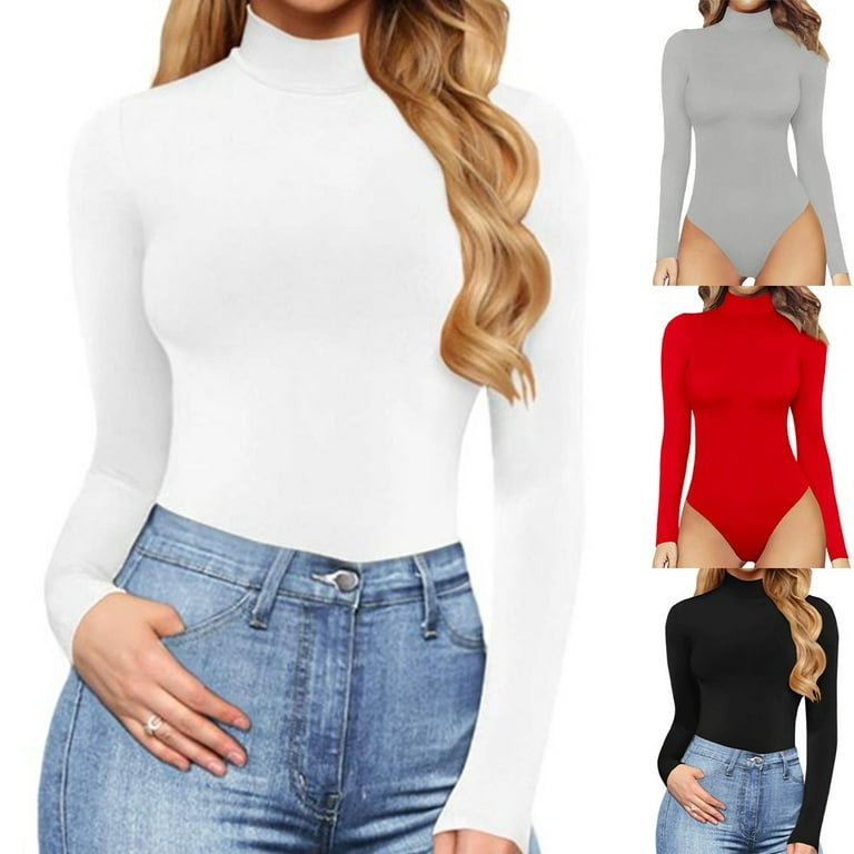 ALSLIAO Plus Size Women Turtleneck Bodysuit Knit Top Long Sleeve  SlimT-Shirt Sweater Black XL 
