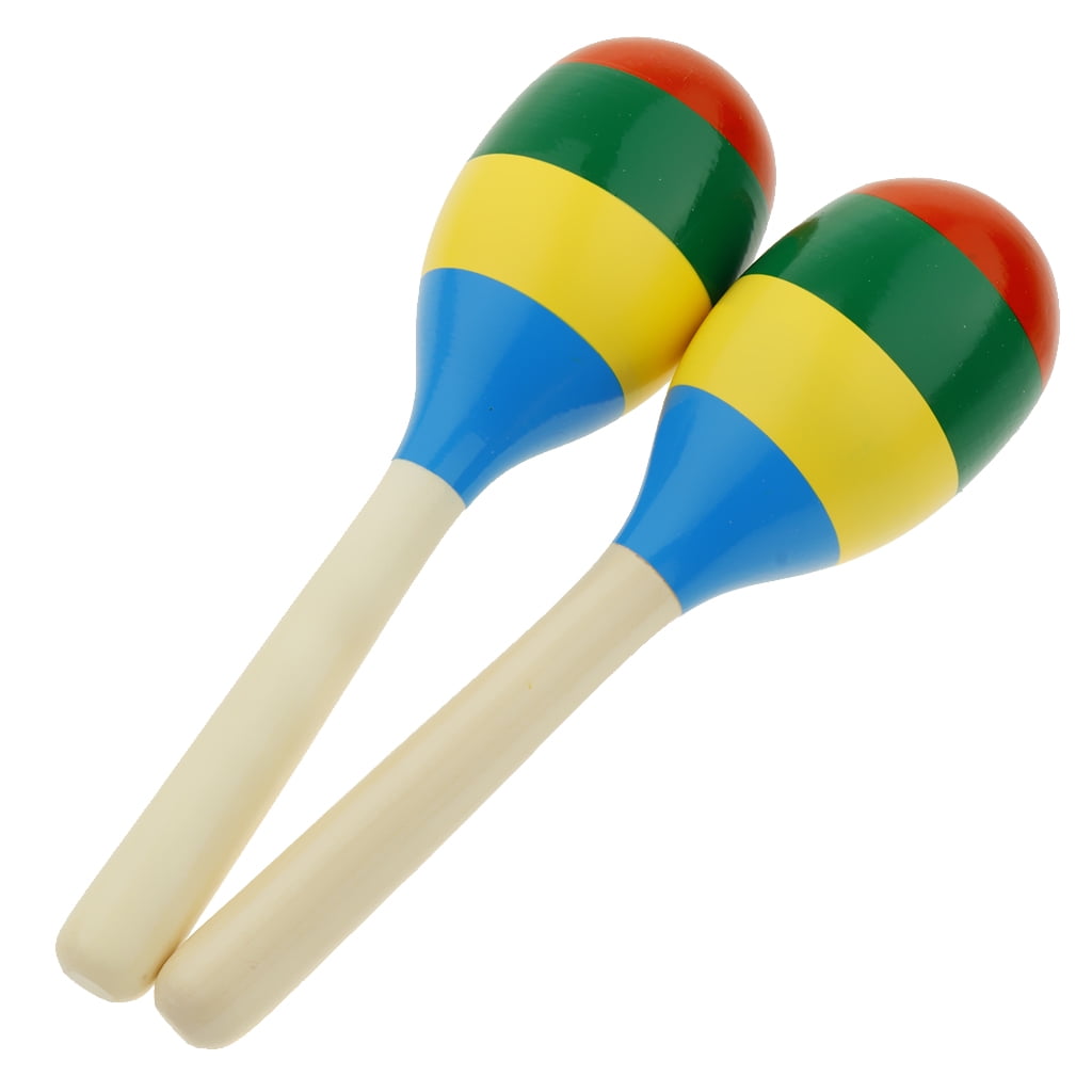WOODEN MARACAS PAIR FULL SIZE STRIPED DANCE COSTUME PERCUSSION ACCESSORY 