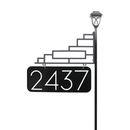 Address America USA Handcrafted, Double-Sided XL Contemporary Address Sign With Solar Light - 47" Pole