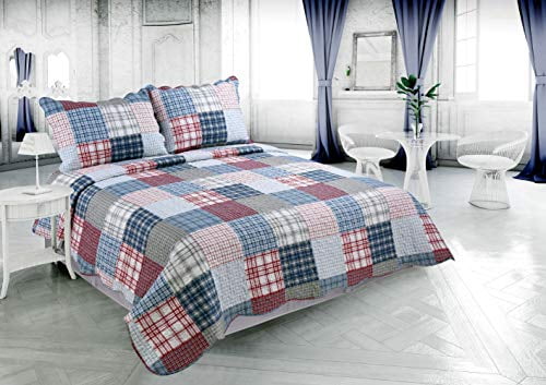 Marina Decoration Rich Printed Stitching Coverlet Bedspread Ultra Soft Summer Bedding Quilt Set with Quilted Sham, Modern Multi Color Plaid Pattern