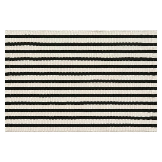 Outdoor Porch Rug Front Door Mat , Washable Black and Tan Striped Outdoor Rugs Front Door Rug Cotton Woven Kitchen Rugs Small Area Rugs for Entryway Patio Bedroom Bathroom