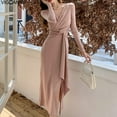 thumbnail image 1 of Vigonne 2025 Printemps Automne Robe Croisée Slim Femme Manches Longues Sexy Coréenne Décontractée Robe Longue Serrée Tricotée, 1 of 4