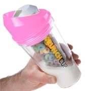 CrunchCup XL Pink: Portable Plastic Cereal Cup for Breakfast on the Go, BPA-Free & Dishwasher-Safe