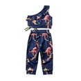 thumbnail image 2 of Kids Girls Floral One Shoulder Sleeveless T-Shirt + Trousers Summer Casual Clothes, 2 of 5