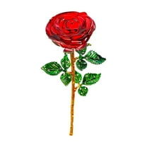 chaungfeng 9.5" Crystal Rose Flower, Glass Red Flowers with Green Leaves for Wedding Anniversary for Girlfriend, Good Friend and Wife, Romantic Gifts for Her
