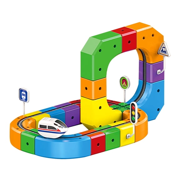 Electric Train Toys Set with 3D Magic Flexible Race Tracks, Snap-On Blocks Building Tracks Set for Boost Creativity and Skills (51 Pcs Random Color)