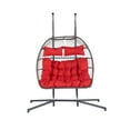 thumbnail image 4 of LEGAHOME Outdoor Wicker Egg Chairs with Stand, 2 Person Swing Chair, Heavy Duty Hammock Chair, Patio Hanging Basket Chair with Cushion, Outdoor Indoor Egg Chair for Kids Teens Adults, Red, 4 of 7