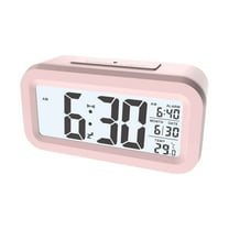 Smart Digital Alarm Clock with Temperature Display, Light Sensor, Silent Operation, Snooze Function, Large LCD Screen, Auto-Dimming Backlight, Portable Desk Clock for Office, Students, Pink