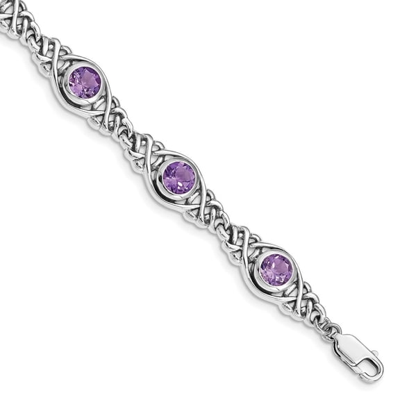 Diamond2Deal 925 Sterling Silver Rhodium Plated Amethyst Bracelet 7.25 inch for Women(L- 7.25inch, W- 10mm)