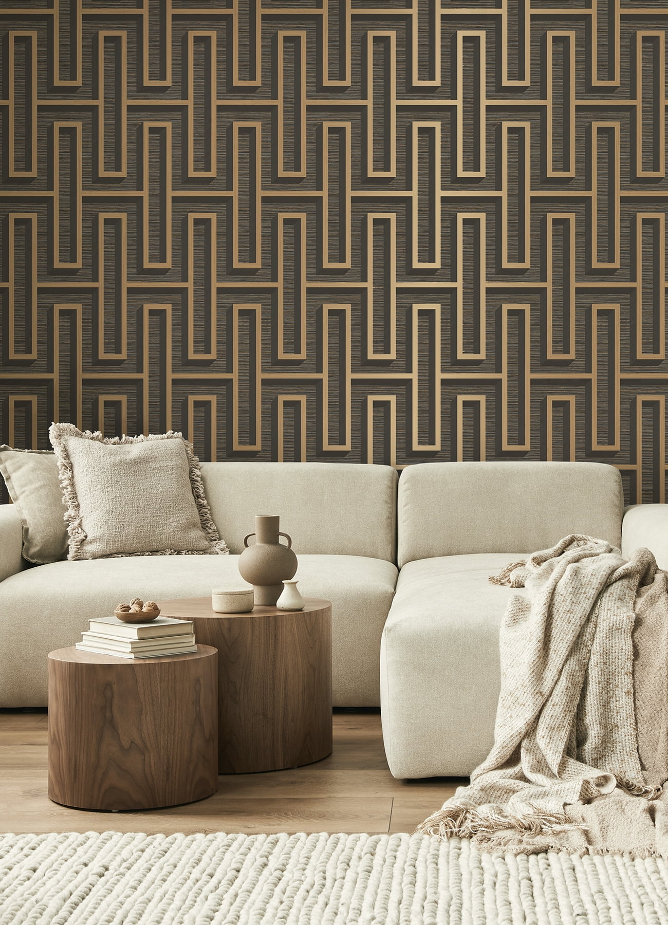 Advantage Henley Black Geometric Grasscloth Wallpaper