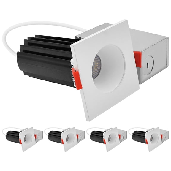 LUXRITE 2 In. LED Recessed Light, Round White & Square White Interchangeable Trim, 5CCT, 1000LM, 15W, Dimmable 4 Pack