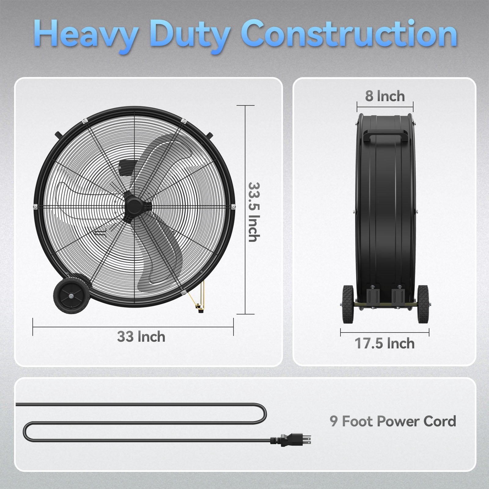 30 Inch 3 Speed High Velocity Industrial Drum Fan, 14000 CFM, For Warehouse, Workshops, Garage, Factory and Basement, UL Safety Listed