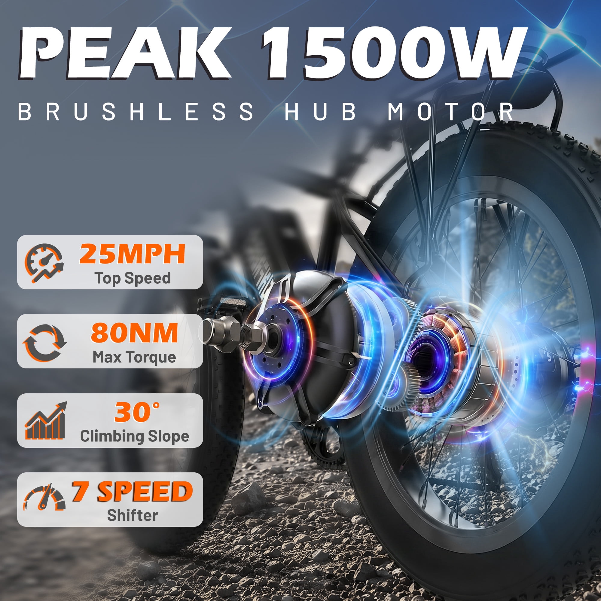 Electric Bike for Adults,1500/3000W Motor, 26" Fat Tire E-Bike with 48V 13AH/32AH Battery, 27/36 MPH Max 62-90 Miles Electric Motorcycle, 7-Speed Electric Mountain Bicycle