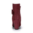 thumbnail image 2 of BLISSFUL STEP Women's Boots Faux Suede Ankle Booties Block Heel Round Toe Buckle Side Zip Boots Burgundy 7, 2 of 8