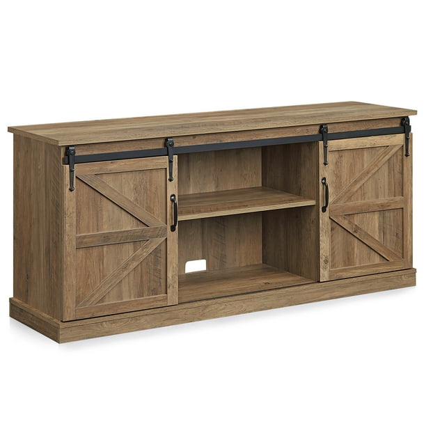 Belleze Modern Farmhouse Style 58 Tv Stand With Sliding Barn Door Console Table Storage For Up To 65 Com Sliding Barn Door Console Table Storage, Pier 1 Tv Console Table