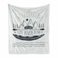 thumbnail image 1 of Explore Soft Flannel Fleece Blanket, Hand Drawn Sketch Mountains and Kayak with Explore Every River Bend Slogan, Cozy Plush for Indoor and Outdoor Use, 60" x 80", Dark Blue and White, by Ambesonne, 1 of 6