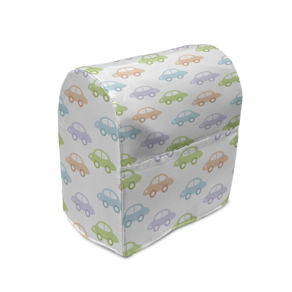Cars Stand Mixer Cover, Simple Automobiles in Pastel Colors Game for Little and, Kitchen Appliance Organizer Bag Cover with Pockets, 5 Quarts, Multicolor, by Ambesonne