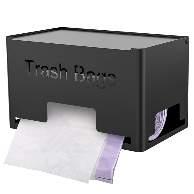 Dispensador de bolsas de basura STWWO, extra grande, metal negro