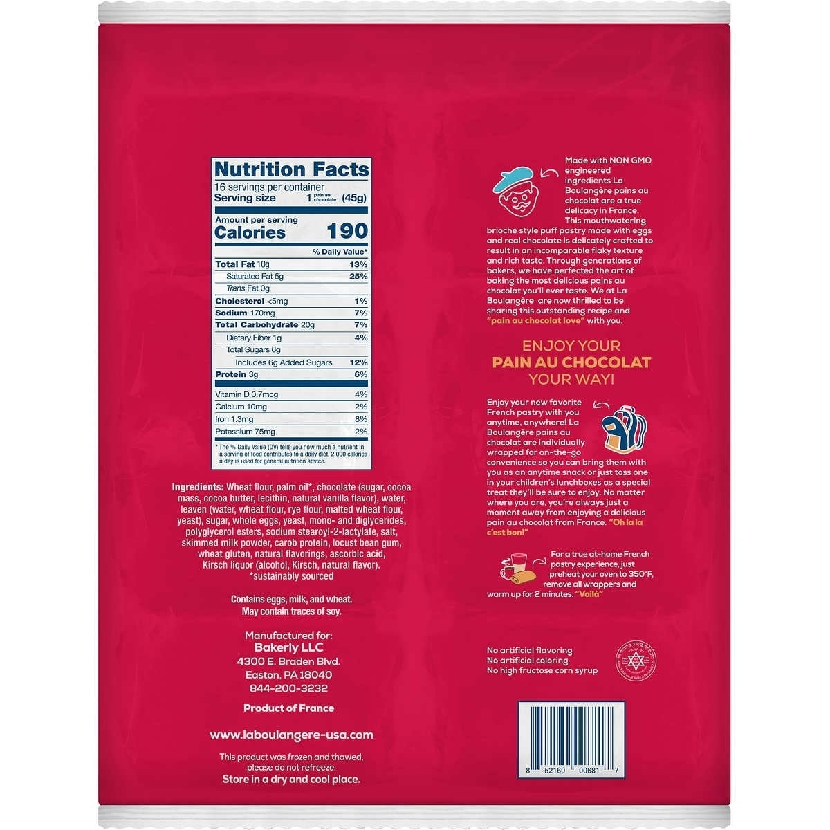 La Boulangere Pains au Chocolat, 16 Count