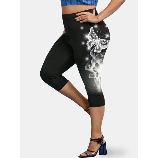 Leggings Capa Talla Extra Estampado Mariposa Rosegal Leggings de talla grande