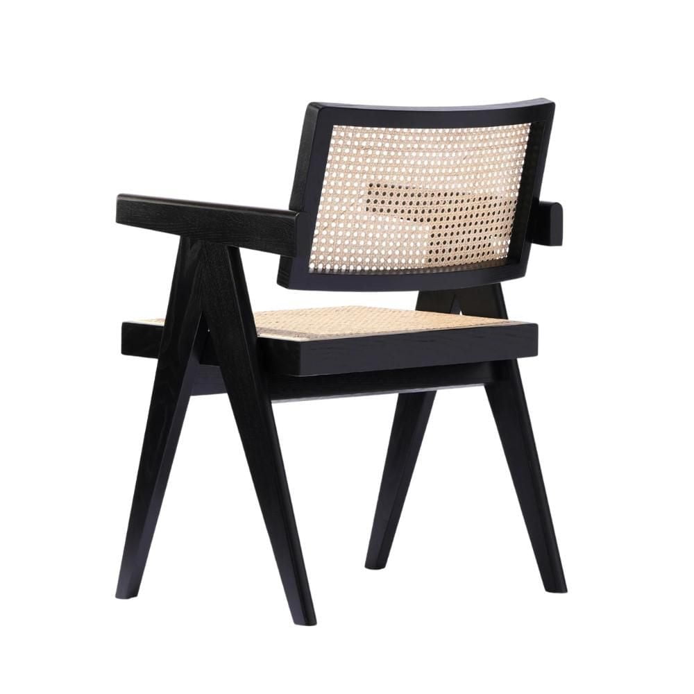 Banju Mid-Century Modern Dining Arm Chair Set of 2 – Stylish Design with a Durable Wood Frame, Comfortable Seat, and Timeless Cane Rattan Backrest for Sophisticated Dining Spaces