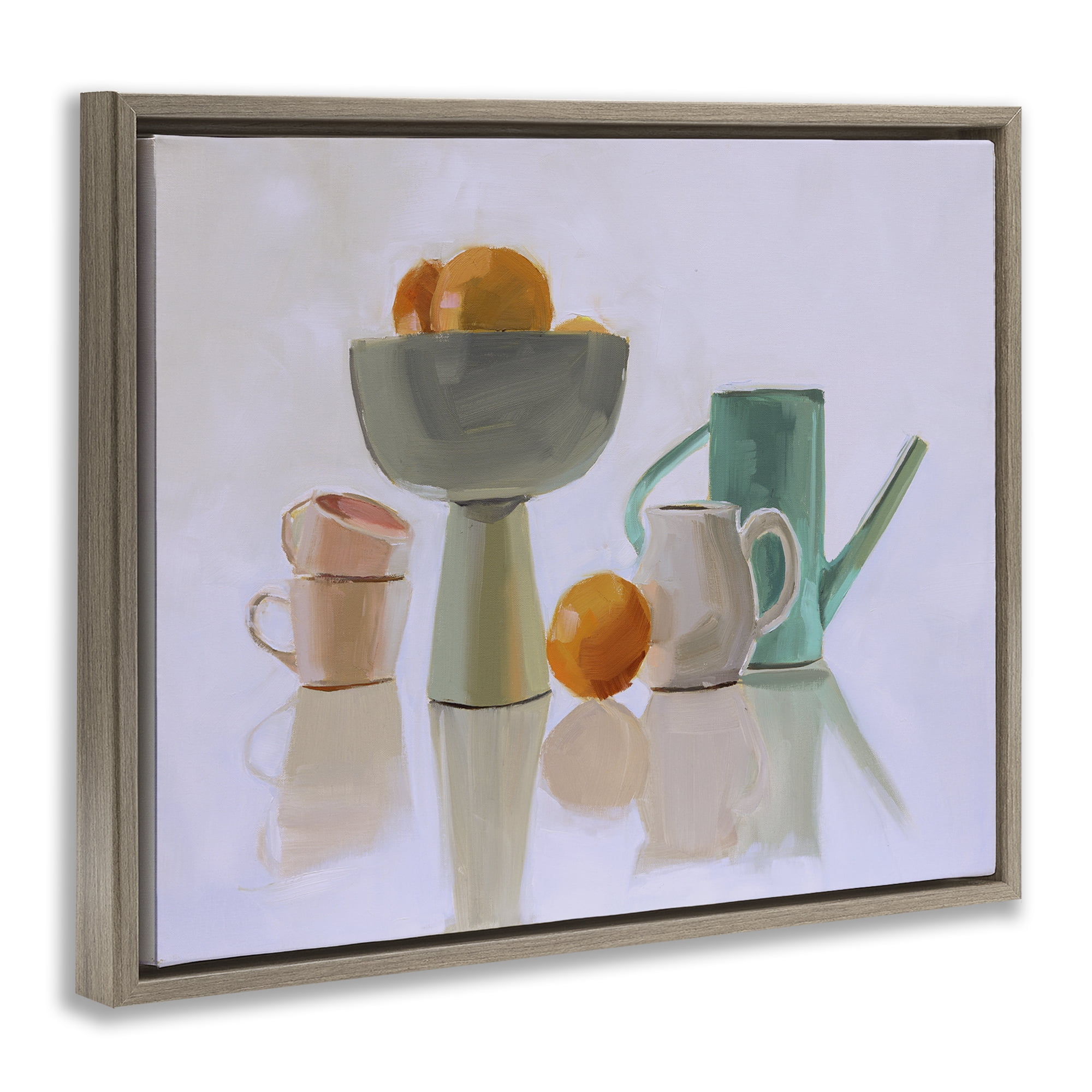 Stupell Industries Reflective Pottery Still Life Food & Beverage Painting Brown Floater Framed Canvas Art Print Wall Art, 21 x 17