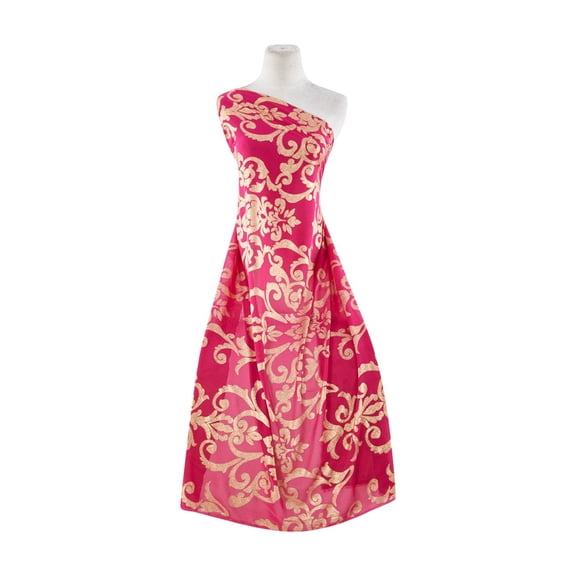 Zelouf Damask Foil On Souffle Chiffon  , Sewing, DIY, Crafts Fabric by the Yard, Cherry/gold, 20 Yard