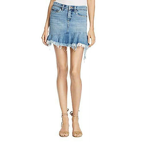[BLANKNYC] Asymmetric-Ruffle Denim Skirt (Fancy That Blue, 28)
