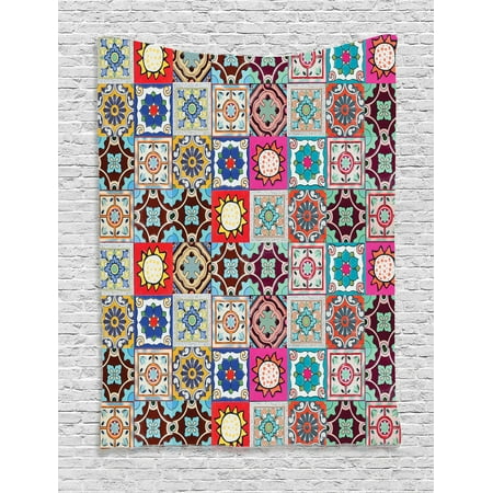 Dora Collection (Moroccan Decor Wall Hanging Tapestry, Collection Of Ceramic Mosaic Tiles And Figures With Mathematical Geometrical Artful Design, Bedroom Living Room Dorm Accessories, By)
