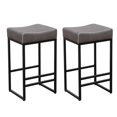 thumbnail image 3 of PU Leather Counter Height Stools Set of 2, 24in Backless Bar Stools with Metal Footrest, Modern Armless Bar Chair for Kitchen Island, Home Bar, Gray, 3 of 7