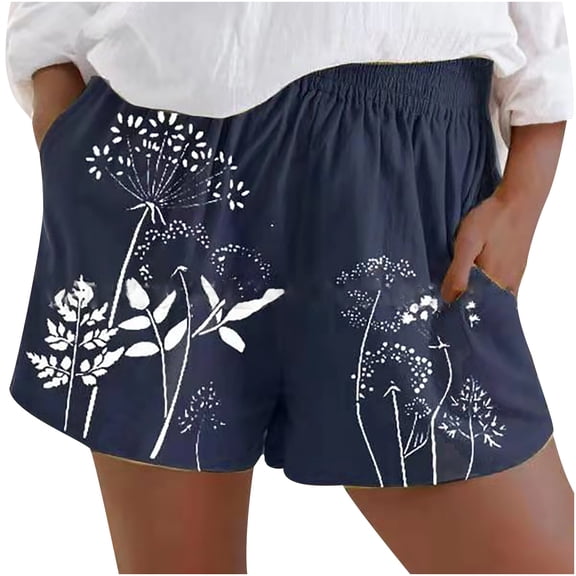 Viikei Womens Shorts Clearance Shorts for Women Plus Size Women's Shorts Pull on Drawstring Cotton Linen Elastic Waist Pocket Solid Shorts Pants