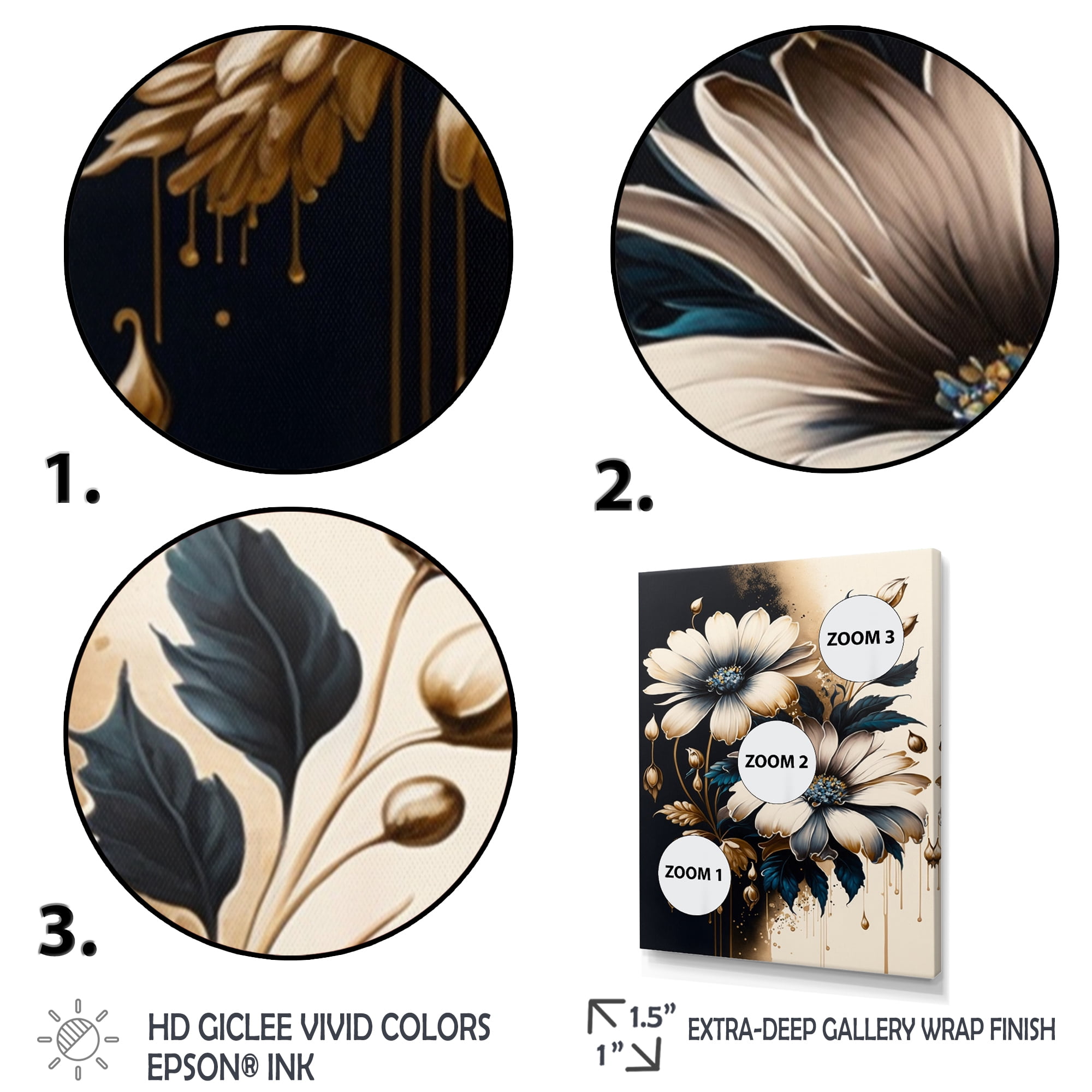 Designart Blue And Gold Daisy Bunch III Canvas Wall Art