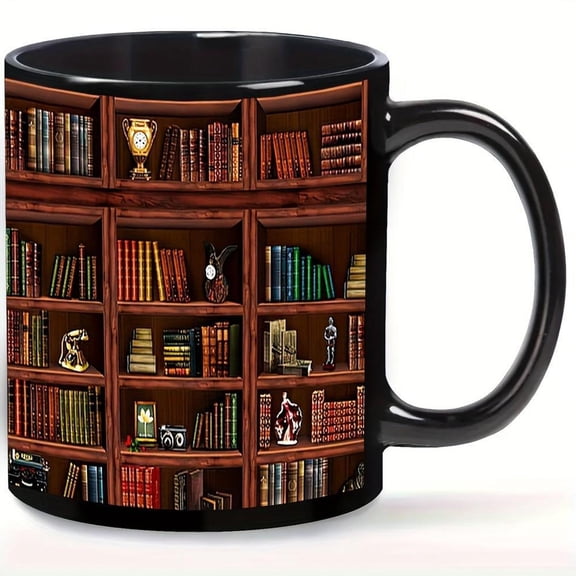 11oz Book Mug 1pc 11oz Vintage Bookshelf Design Coffee Mug Microwave Dishwasher Library Themed Book Lovers Librarians Teachers Durable Printed Mug