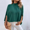 thumbnail image 4 of Blusa casual para mujer Top con lazo en la espalda Media manga Cuello alto Color puro Blusa holgada Jersey Verde oscuro XL, 4 of 7