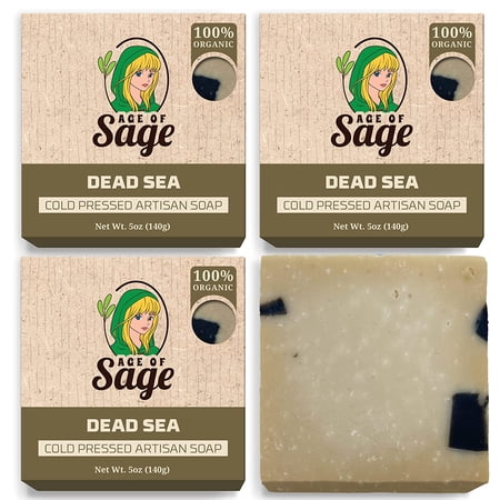 Age of Sage Natural Bar Soap for Men - Vegan Bath Soap Bars Gift Set - Handmade Cold Process Artisan Soap with Essential Oil, All Moisturizing Wash Soaps, Fragrant Dead Sea Scrub Scent (4 Pack)