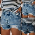 thumbnail image 2 of cfhntfmh Jeans for Women Trendy High Rise Ripped Frayed Stretchy Shorts Distressed Denim Shorts with Pockets, 2 of 7