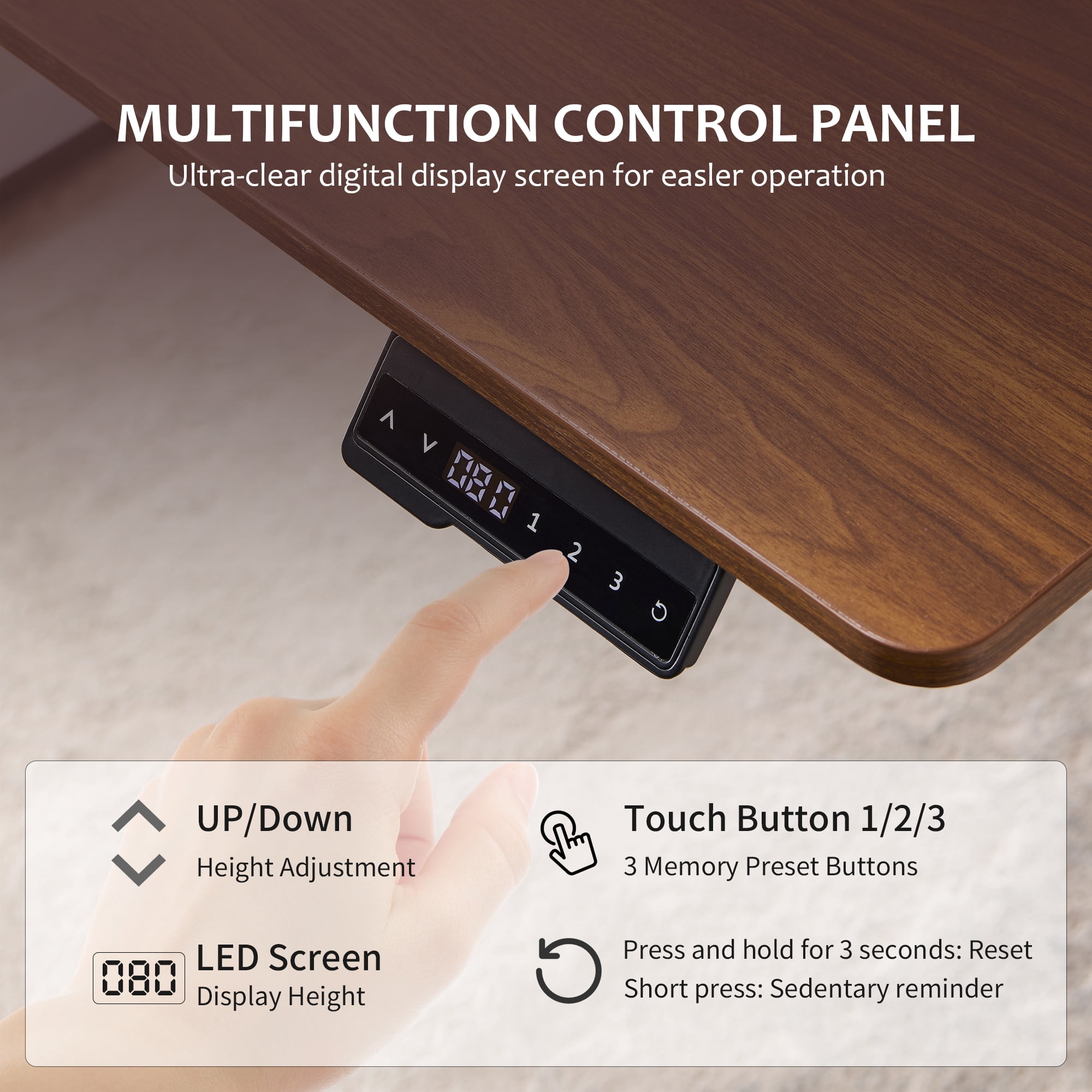Tricora Electric Standing Desk, 48x 24 Inches Height Adjustable Desk, Sit and Stand Up, Ergonomic Rising Computer Table with Memory Preset, Dark Walnut
