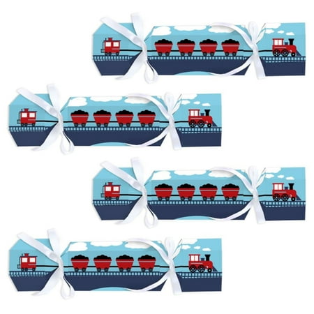 Big Dot of Happiness Railroad Party Crossing - No Snap Steam Train Birthday or Baby Shower Party Table Favors - DIY Cracker Boxes - Set of 12