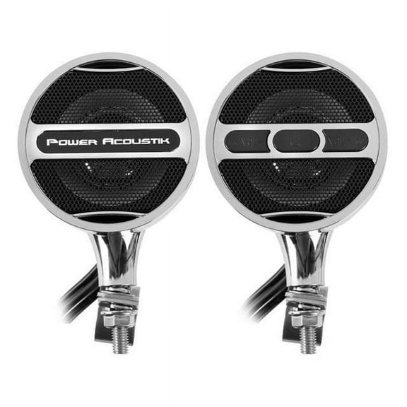 Power Acoustik Chrome Bluetooth Motorcycle Speaker System with FM Radio & USB Input, Black & Silver