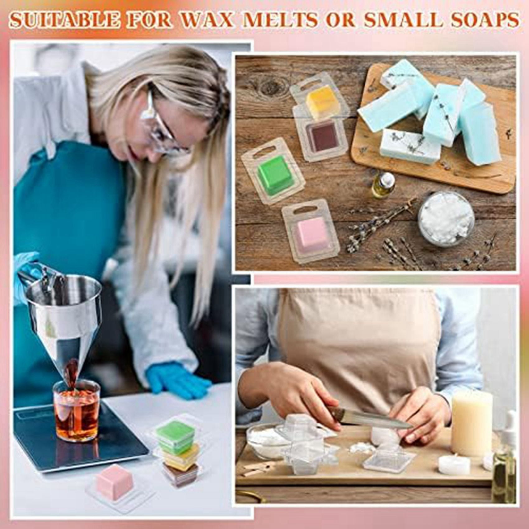 Wax Melt Clear 1 Oz Square Candle for DIY Chocolates Wax Melt Wickless Candles Soap Making (200 Pcs)