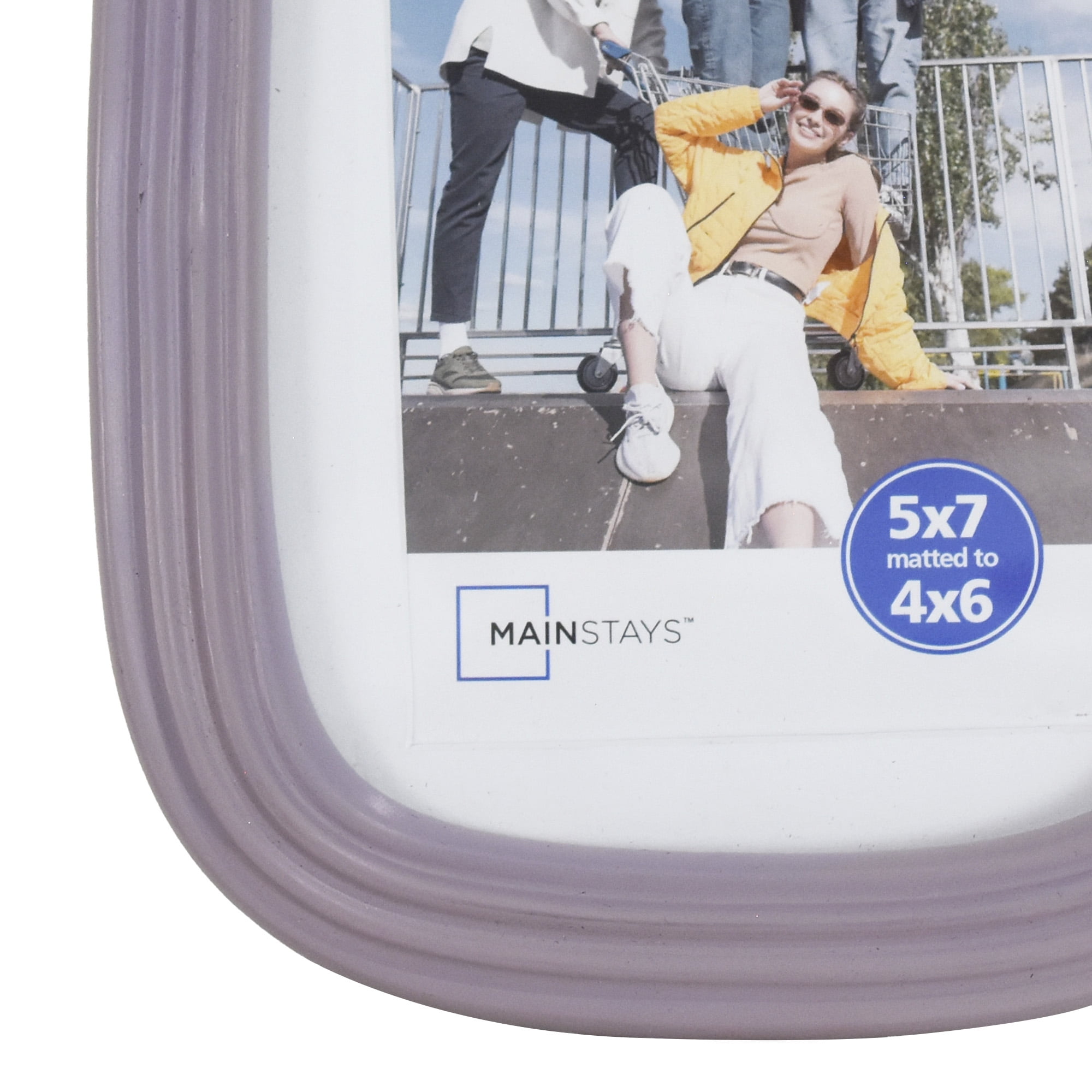 Mainstays Hazy Purple Ribbed Rounded Corner 5x7 Picture Frame Matted to 4x6, Hazy Purple Photo Frame for Wall, Tabletop Display
