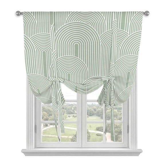 Sage Green Ombre Tie Up Curtains 45 Inches Long, Kitchen Window Curtains Over Sink, Farmhouse Stripes Modern Abstract Art Small Window Curtains Shade Balloon Curtains Valances for Bedroom 34"x45"