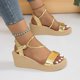 thumbnail image 5 of Bmisegm Ladies Summer Casual Shiny Leather Solid Colour Slope Heel Buckle Beach Large Size Sandals Sandals Women Summer Gold 9, 5 of 9