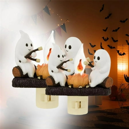 

ZHAOJ005 2Pack Ghost Campfire Flickering Flame Halloween Night Light 3D LED Small Electric Faux Campfire Nightlight Halloween Nightlight Indoor Decorations for Family Friends