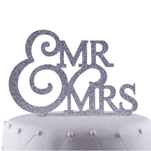 Unik Occasions  Mr. & Mrs. Silver Glitter Acrylic Wedding Cake Topper