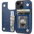 thumbnail image 1 of REQO Compatible with iPhone 13 Mini Wallet Case with Card Holder, PU Leather Kickstand Card Slots Case, Double Magnetic Clasp and Durable Shockproof Cover 5.4 Inch(Blue), 1 of 7