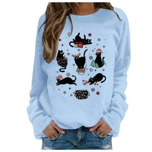 HNMKIU Chandail en Molleton à Col Rond pour Femmes Automne Hiver Imprimé de Noël