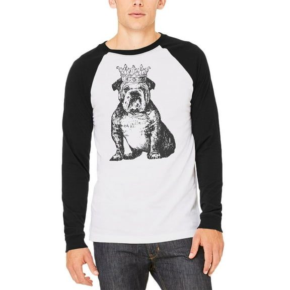 Bulldog Crown Mens Long Sleeve Raglan T Shirt White-Black SM
