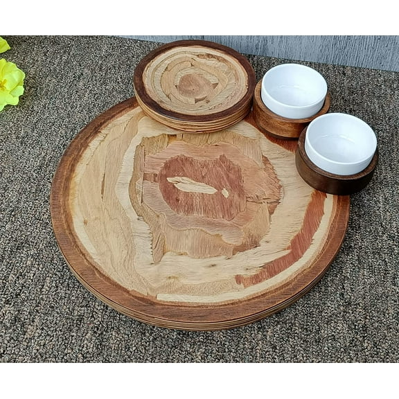 Homebeez Rustic Wood Serving Trays Set,Rectangle Wood Handled Plate ...