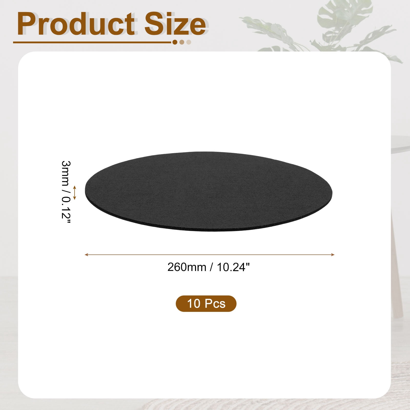 Round Felt Furniture Pads, 10Pack 10.2" Dia x 0.12" Thick Adhesive Backed Felt Non-slip Anti-scratch Felt Pads Chair Leg Protectors for Protecting Hardwood Floor, Black